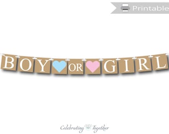 Printable rustic boy or girl banner, instant download baby shower banner, gender reveal party ideas, chic pink or blue party decorations