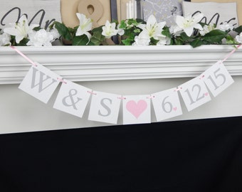 Save the date banner, couples engagement party and wedding announcement photo prop garland, newlywed couple husband and wife wedding signs