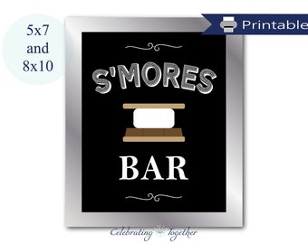 Printable s'mores bar sign, chalkboard dessert table decorations, digital download wedding sign, diy 8x10 and 5x7 smores sign, camping decor