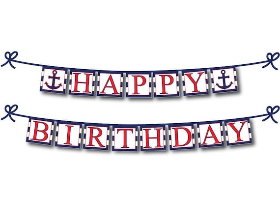 PRINTABLE happy birthday banner, instant download nautical birthday  decorations, boys birthday party decor ideas, anchor themed bunting