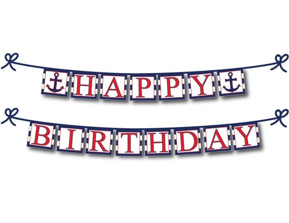 PRINTABLE happy birthday banner, instant download nautical birthday decorations, boys birthday party decor ideas, anchor themed bunting Il_570xn