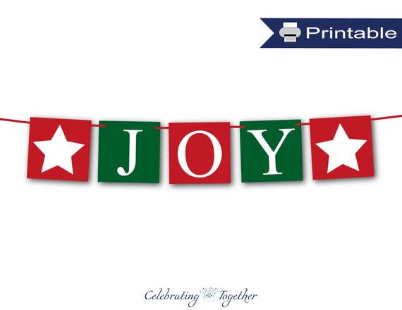 PRINTABLE festive joy banner with stars, instant download christmas ...