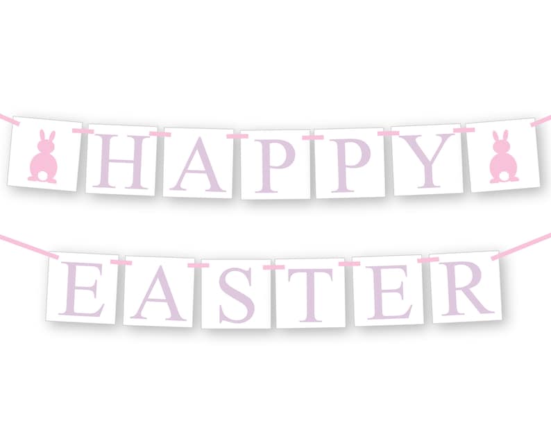 seasonal rabbit holiday decorations Easter bunny egg hunt sign pastel spring decor bright colorful Easter garland Happy Easter banner