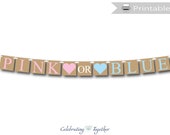 Printable pink or blue banner, digital download baby shower banner, rustic gender reveal party ideas, DIY boy or girl party decorations Il_170x135