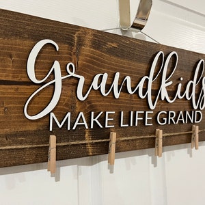 3D Grandkids make life grand sign, wood signs for grandparents, rustic home decor for nana, Mother's Day Gift for Grandma picture holder