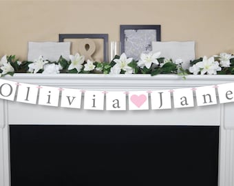 custom baby name banner for baby shower decoration, personalized name nursery decor, girl baby garland, its a girl bunting, girl name sign