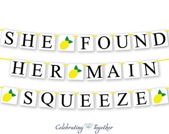 She found her main squeeze banner, future mrs bridal shower garland, lemon bride to be bachelorette party decorations, soon to be mrs sign