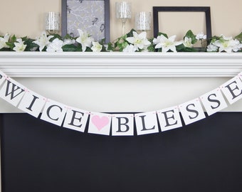 Twice Blessed banner, twins Baby Shower Decorations, its twins banner, gender reveal banner, boys baby shower banner, gender reveal party