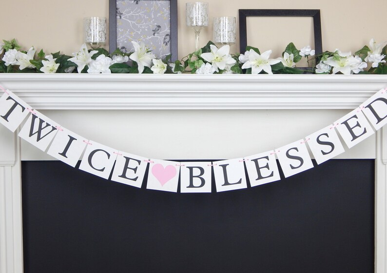 Twice Blessed banner, twins Baby Shower Decorations, its twins banner, gender reveal banner, boys baby shower banner, gender reveal party