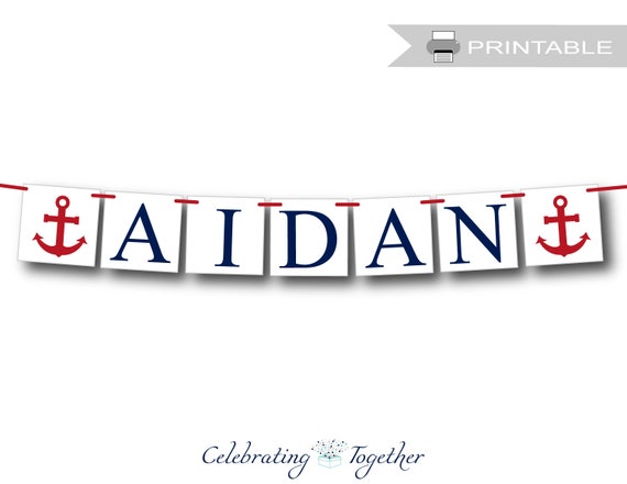 PRINTABLE baby name banner, nautical baby shower banner, instant download boys birthday party decoration, anchor diy baby boy sign Il_570xn