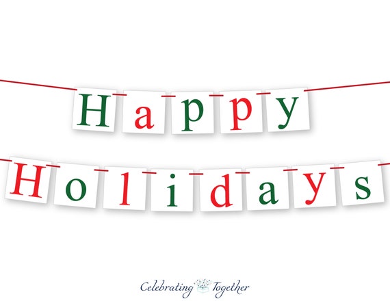Happy Holidays Banner, red and green holiday decorations, fireplace mantel holiday decor, Christmas sign bunting, Merry Christmas garland Il_570xn