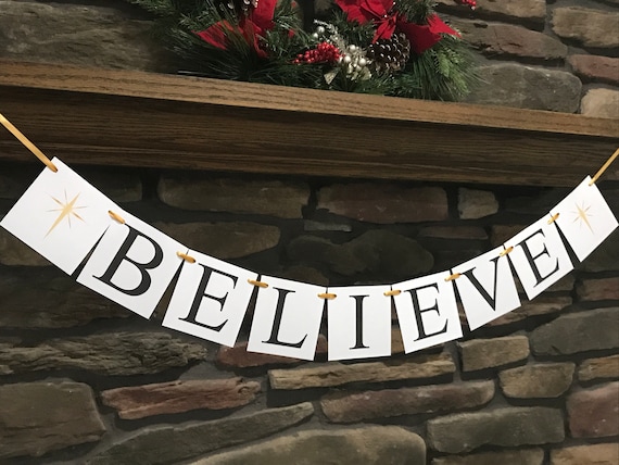 Believe Sign Christmas Decorations Fireplace Mantel Holiday