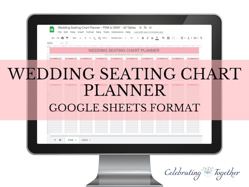 Wedding seating chart planner, Google Sheets template printable, digital download event planning, table arrangements templates image 1