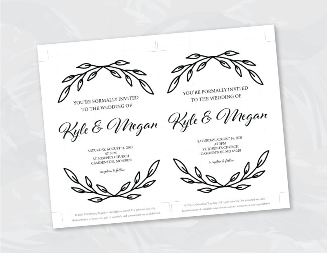 Printable wedding invitation template digital download line Etsy