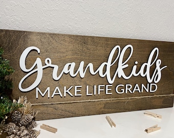 3D Grandkids make life grand sign, wood signs for grandparents, rustic home decor for nana, Mother's Day Gift for Grandma picture holder