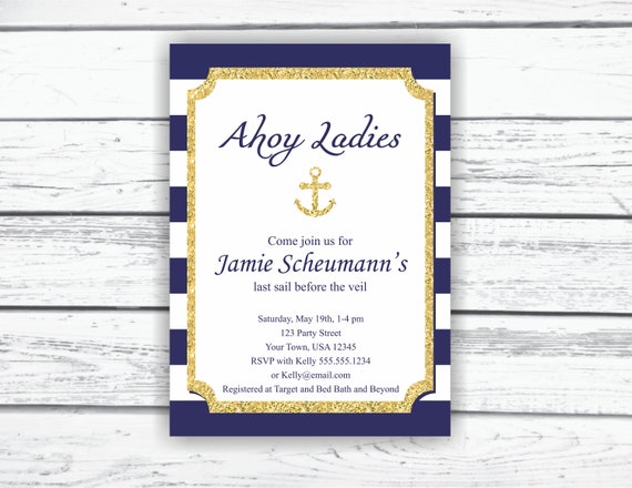 EDITABLE PRINTABLE bridal shower invitation, digital download nautical bridal shower invite, nauti bachelorette party, diy anchor invites Il_570xn