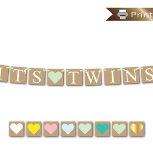 Printable Its Twins Banner, Rainbow Printable Baby Shower Decorations ...