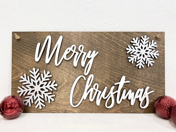 Snowflake Merry Christmas sign, farmhouse holiday decor, winter snowflakes signs, country decorations, 3D rustic Christmas wall hanging Il_570xn