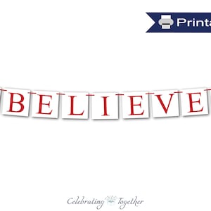 PRINTABLE believe banner with stars, instant download christmas garland for living room mantel, do you believe holiday decor