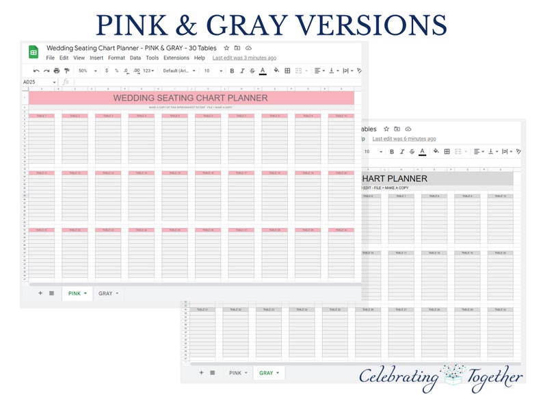 Wedding seating chart planner, Google Sheets template printable, digital download event planning, table arrangements templates image 2
