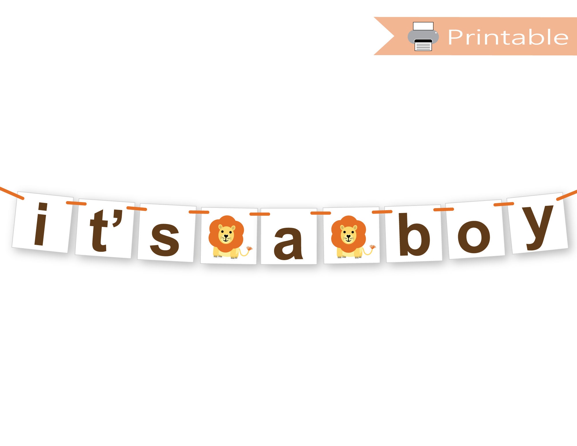Printable its a boy banner instant download lion baby shower | Etsy