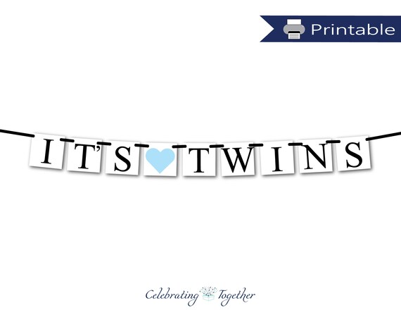 Printable Its Twins Banner Boys Printable Baby Shower Decorations