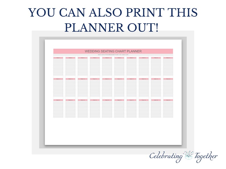 Wedding seating chart planner, Google Sheets template printable, digital download event planning, table arrangements templates image 3