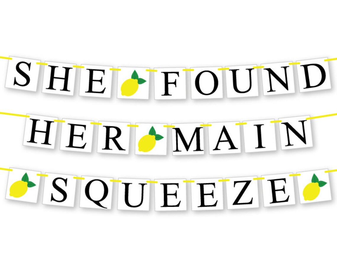 Lemon & Blue Brautdusch-Deko: 'She Found Her Main Squeeze' Banner & Zitronen-Diamant-Girlande Für Limonaden-Party