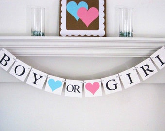 Boy or girl banner, gender reveal ideas, baby shower banner, gender reveal party decor, baby shower decorations, he or she sign shower decor