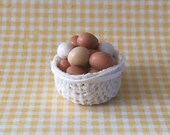 Dolls House Miniature Basket of Eggs. - Handmade
