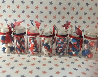 Dollhouse Miniature 4th of JULY JAR of SWEETS