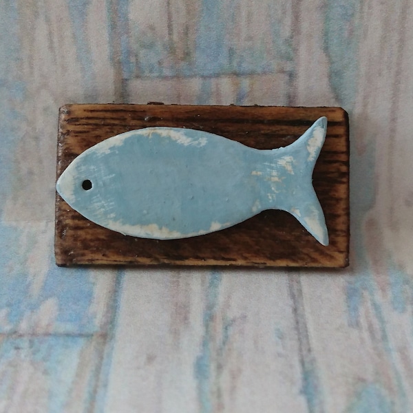 Dollhouse Miniature wooden BLUE FISH PLAQUE