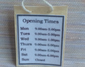 Dollhouse Miniature SHOP OPENING TIMES  - Handmade