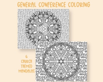 6 General Conference Mandalas | Hand drawn coloring pages for LDS General Conference | Kids Activity | Church themed quiet Activities!