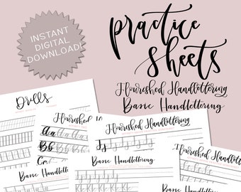 Flourished and Basic Modern Calligraphy Practice Sheets