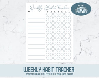 Weekly Habit Tracker Printable | Weekly Habit Tracker Journal | Productivity, Self-Care, & Goal-Setting Tracker