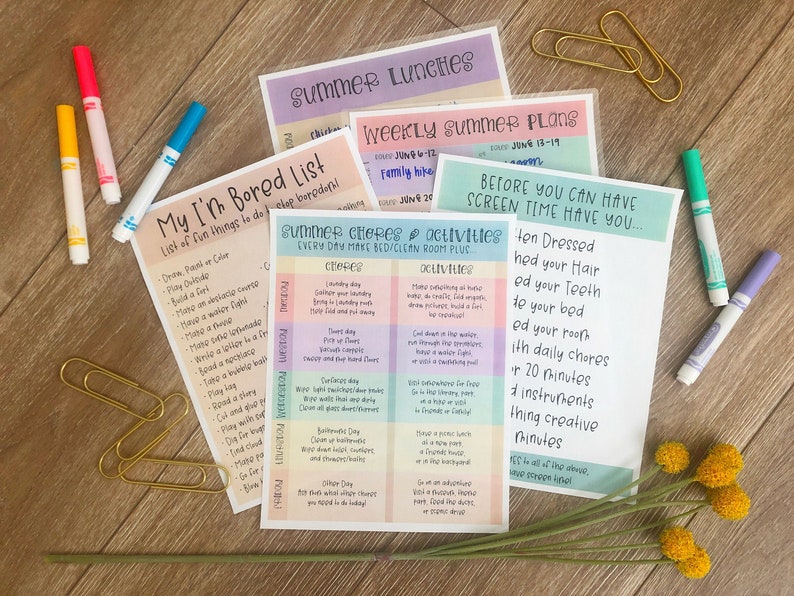 Summer Organization Printables Include Summer Activities, Summer Chore Chart and Summer Lunch Menu More image 1