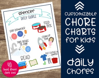 DIY Daily Chore Chart Printable for Custom Chore Charts for Kids | Chore Tracker | Chores for Kids | Kids chores charts