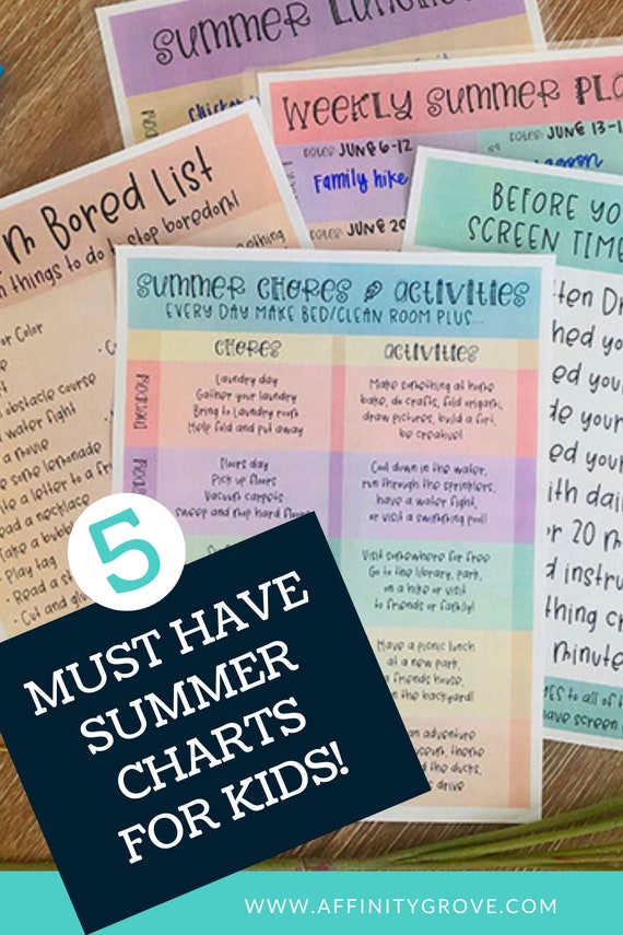 Summer Organization Printables! Include Summer Activities, Summer Chore Chart and Summer Lunch Menu + More!
