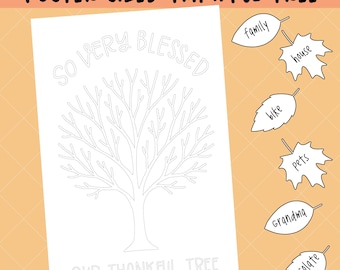 Poster dell'albero della gratitudine 24×36 / Il nostro albero della gratitudine / Poster da colorare dell'albero della gratitudine per bambini + 3 pagine di foglie stampabili, lavoretto fai da te per la famiglia autunnale