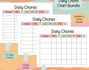 Karweikaart voor kinderen afdrukbare bundel | Bewerkbare dagelijkse checklist | Verantwoordelijkheidstracker voor kinderen | Planner voor meerdere kinderen | Bewerkbare pdf