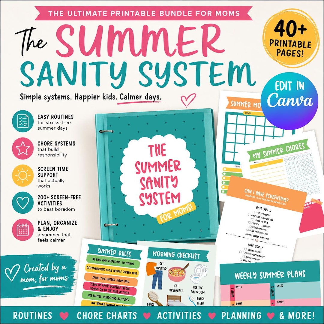 The Summer Sanity System for Moms | Summer Routine Bundle | Chore ...