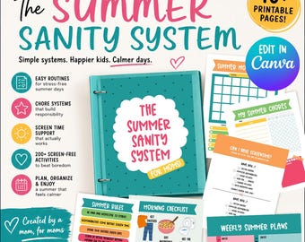 The Summer Sanity System for Moms | Summer Routine Bundle | Chore Charts, Screen Time Rules, Activities & Planning Printables