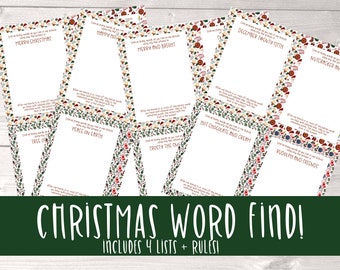 Christmas Word Find | Christmas party games | Christmas game ideas for party | Party games for Christmas | Printable Games