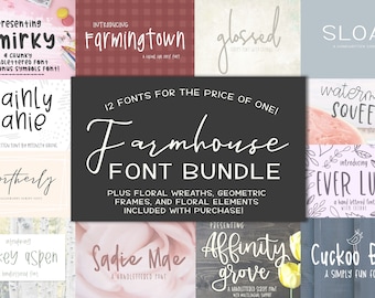 Farmhouse Font Bundle | 12 fonts included | Modern Calligraphy Font | Cursive Font | SVG Font | Cricut Fonts | Handlettered Font