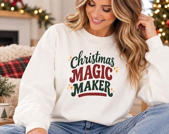 Felpa natalizia per la mamma, girocollo "Creatrice di magia natalizia", ​​felpa festiva da donna, regalo di Natale per la mamma, maglione natalizio festivo