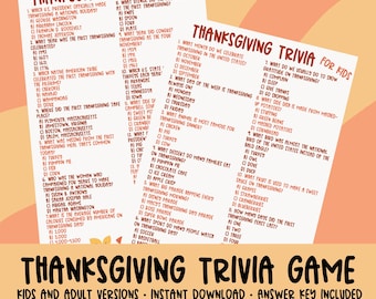 Gioco a quiz sul Ringraziamento stampabile / Quiz sul Ringraziamento per bambini e adulti / Gioco autunnale per famiglie / Attività per feste in classe / Download immediato