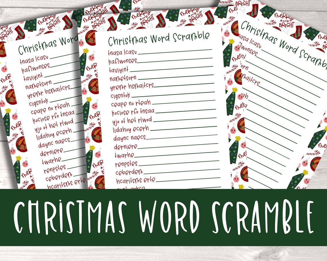 Christmas Word Scramble Printable for Christmas Party Fun Family Games