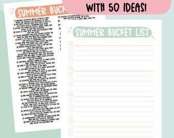 Zomerbucketlist voor kinderen afdrukbaar | 50 leuke zomerideeën + lege checklist | Gezinsactiviteitenplanner | Pdf direct downloaden