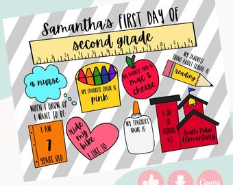 Back to School Sign Customizable | First Day of School Sign with Journaling | Back to School Printable Sign | Editable School Sign